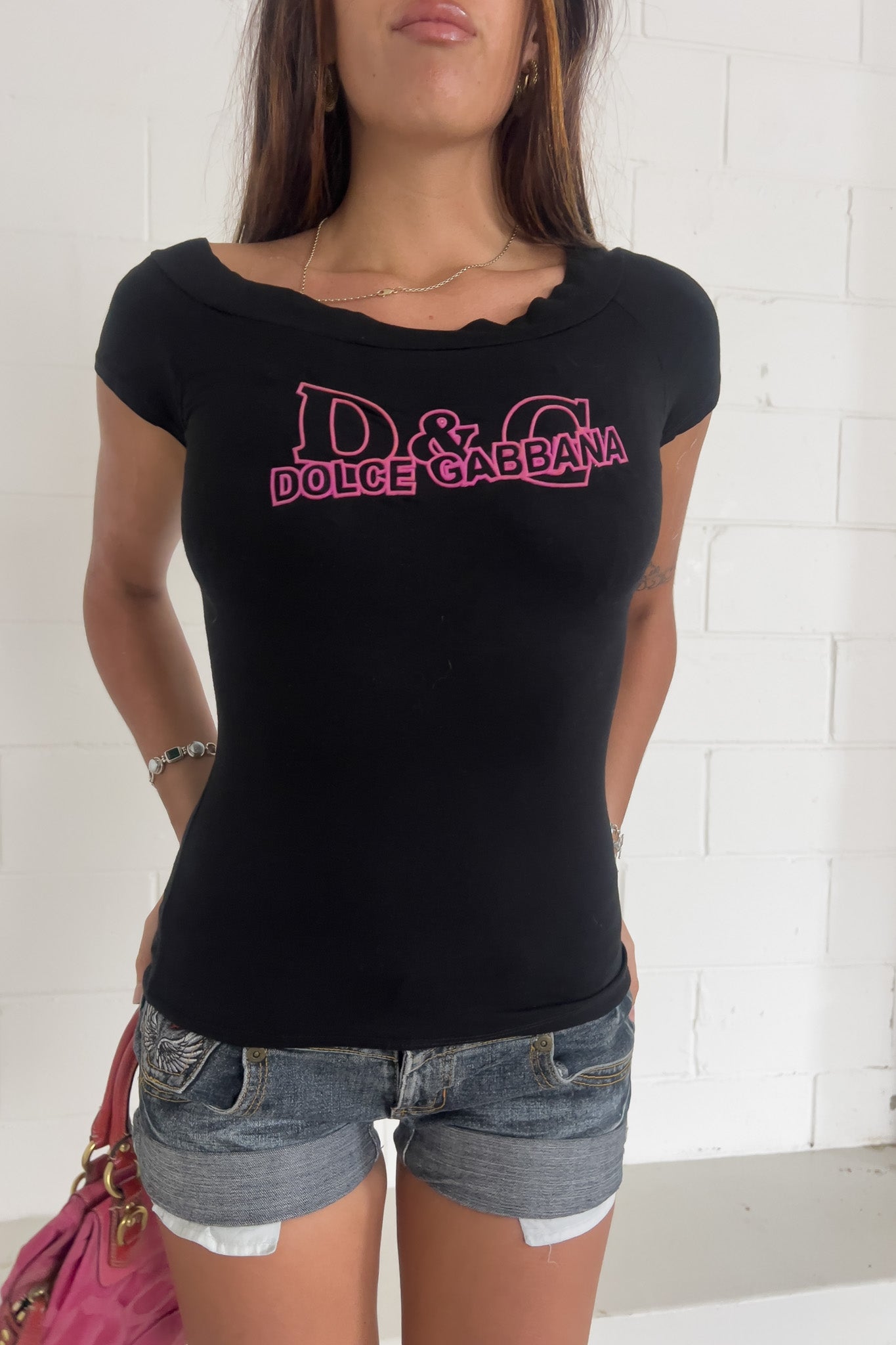 DOLCE & GABANNA black + hot pink top ★ Size estimated XS