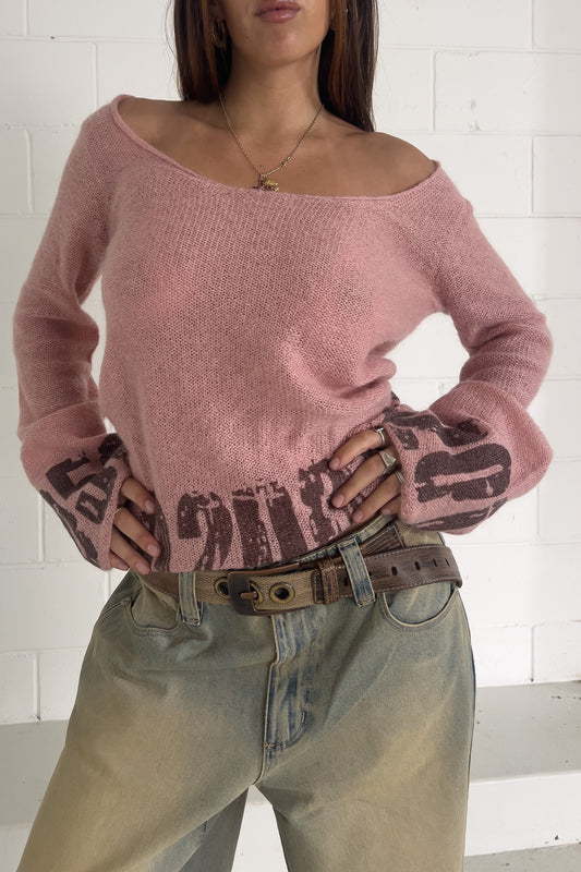 Pink knit graphic top ★ Size small