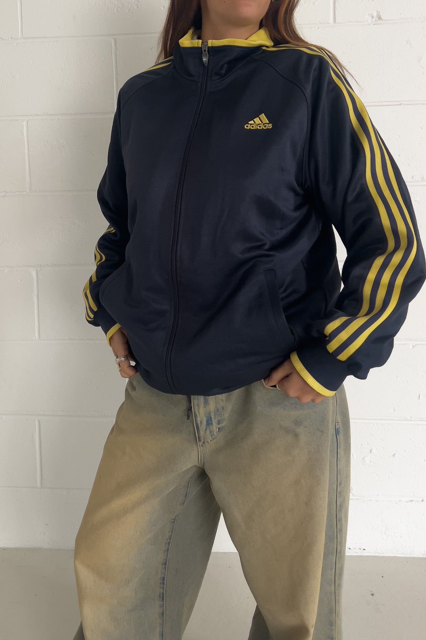 ADIDAS yellow + navy sports jacket ★ Size large