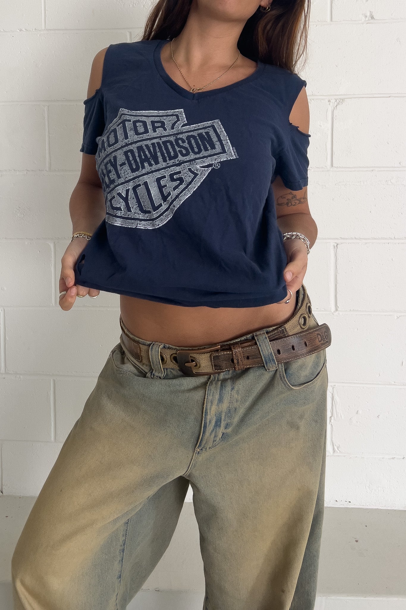 HARLEY DAVIDSON navy top ★ Size large