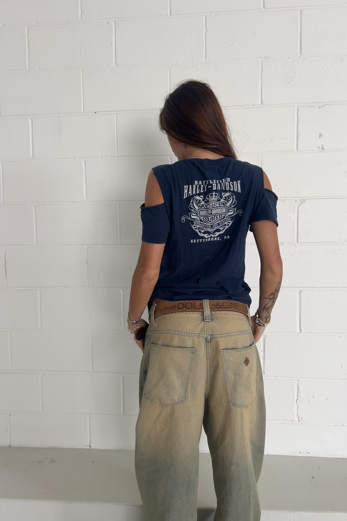 HARLEY DAVIDSON navy top ★ Size large