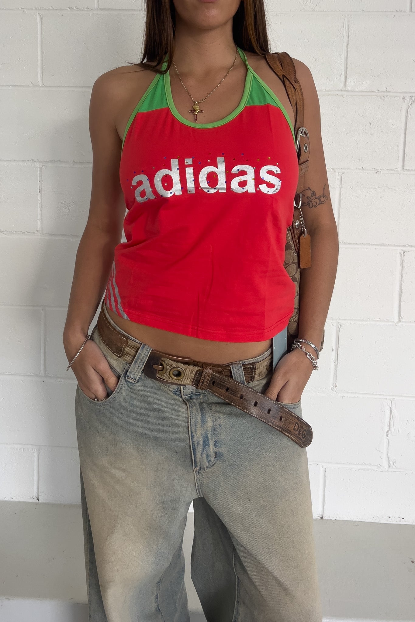 ADIDAS embellished red + green halter + ★ Size labelled XL BNWT