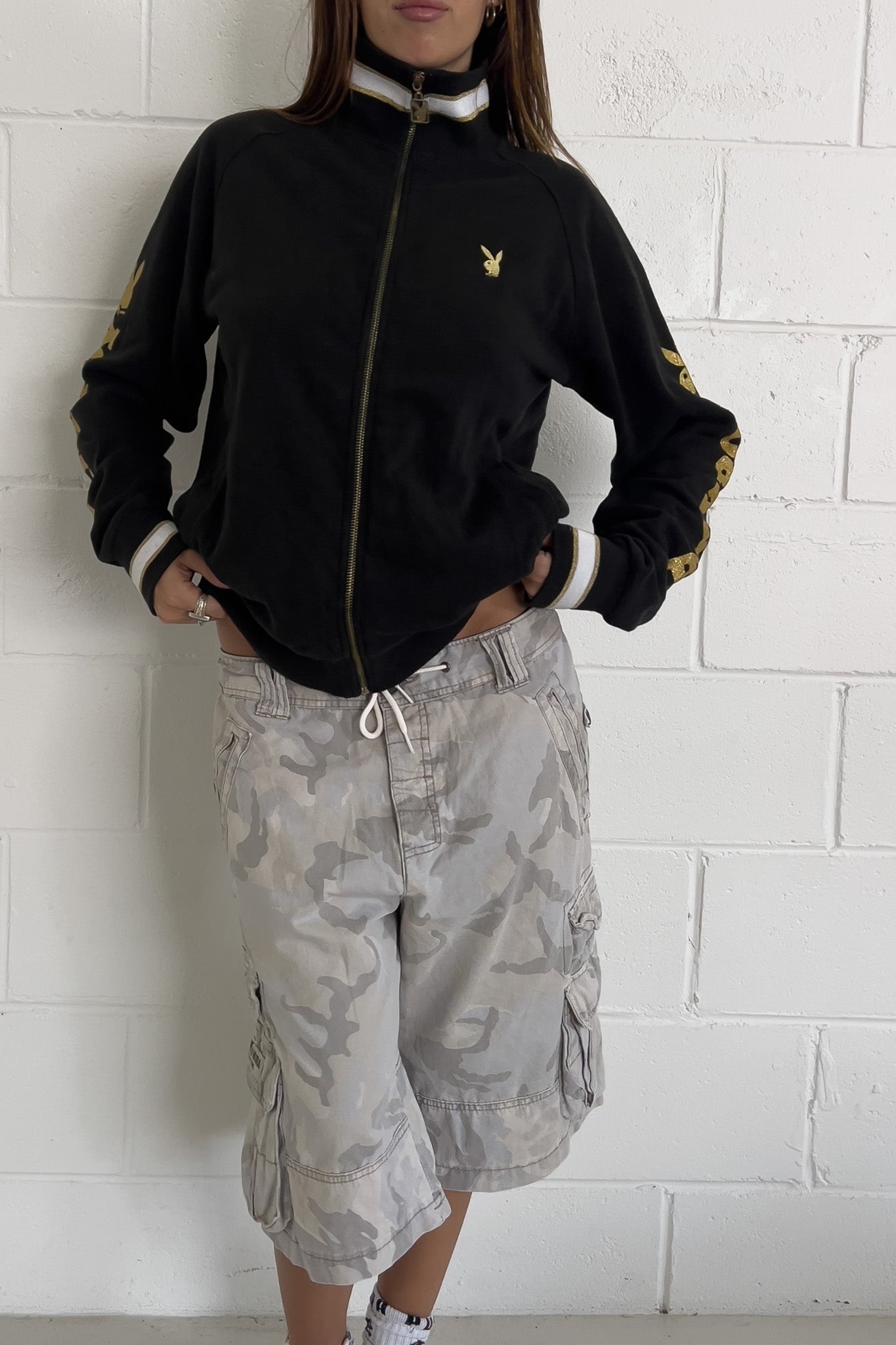 PLAYBOY black gold zip up jacket ★ Size large