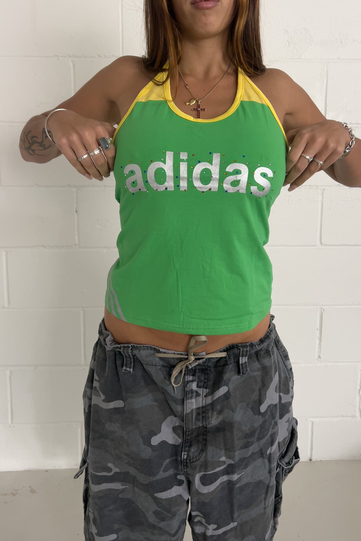 ADIDAS embellished yellow + green halter + ★ Size labelled XL BNWT