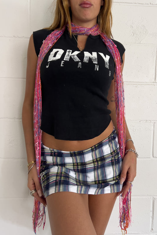 Vintage green, navy + pink micro skirt ★ Size estimated XS