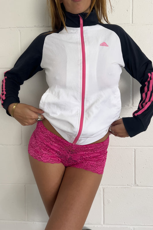 ADIDAS white black + pink jacket ★ Size estimated small