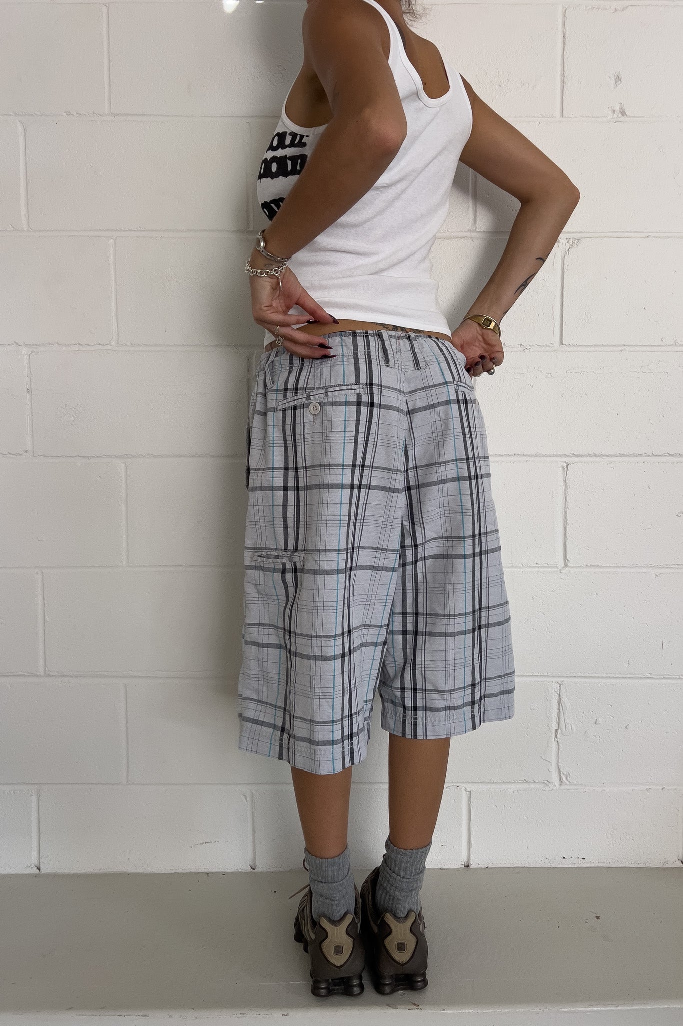 White + blue plaid jorts ★ Size one size (DRAWSTRING)