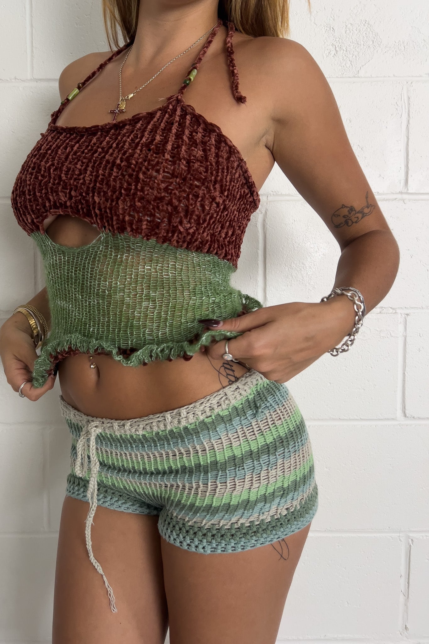 HANDMADE crotchet green booty shorts ★ Size estimated xs