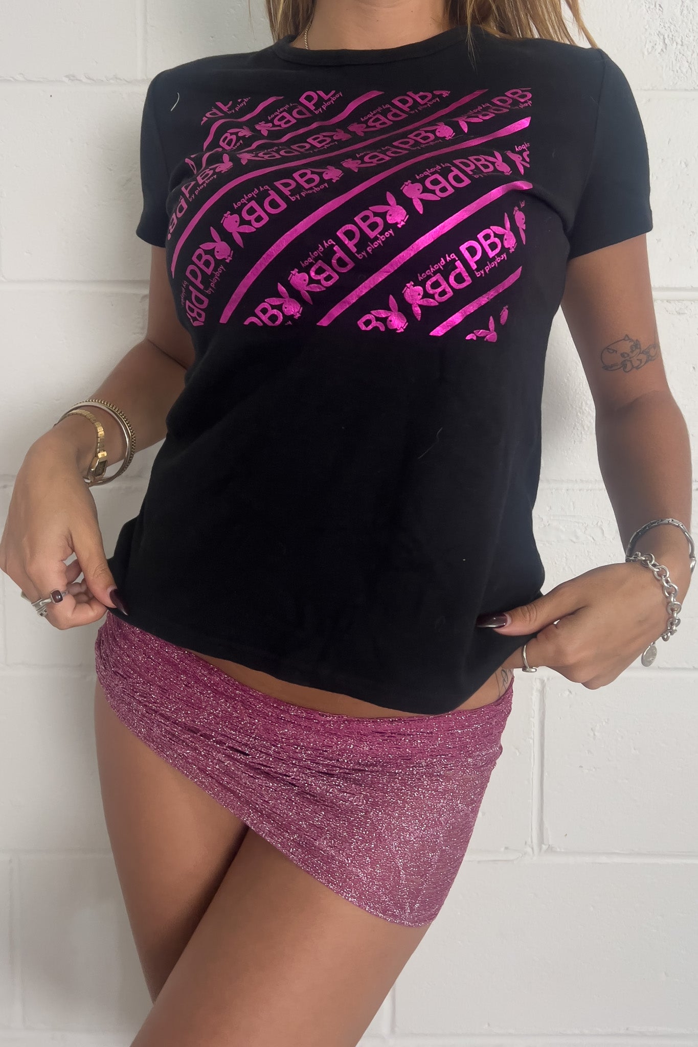 PLAYBOY purple metallic writing tee ★ Size large