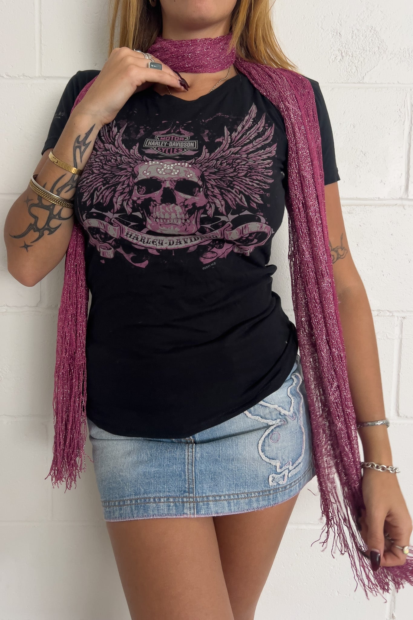 HARLEY DAVIDSON black + purple skull tee ★ Size large