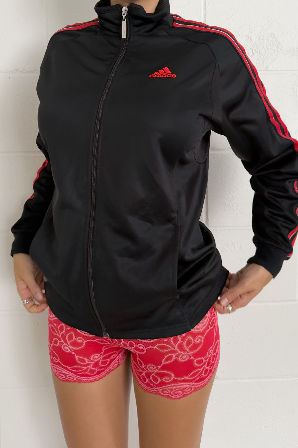 ADIDAS black + red sport jacket ★ Size estimated large