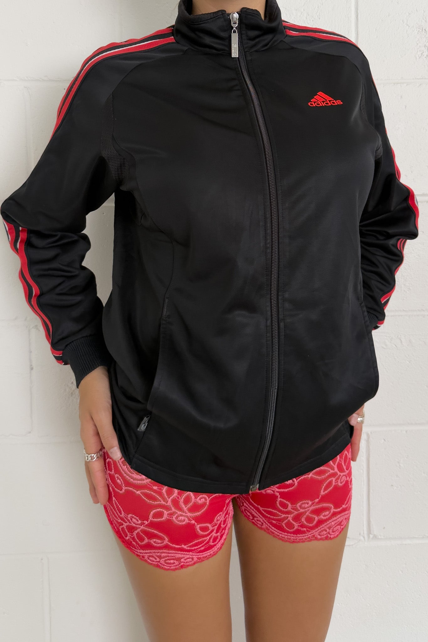 ADIDAS black + red sport jacket ★ Size estimated large