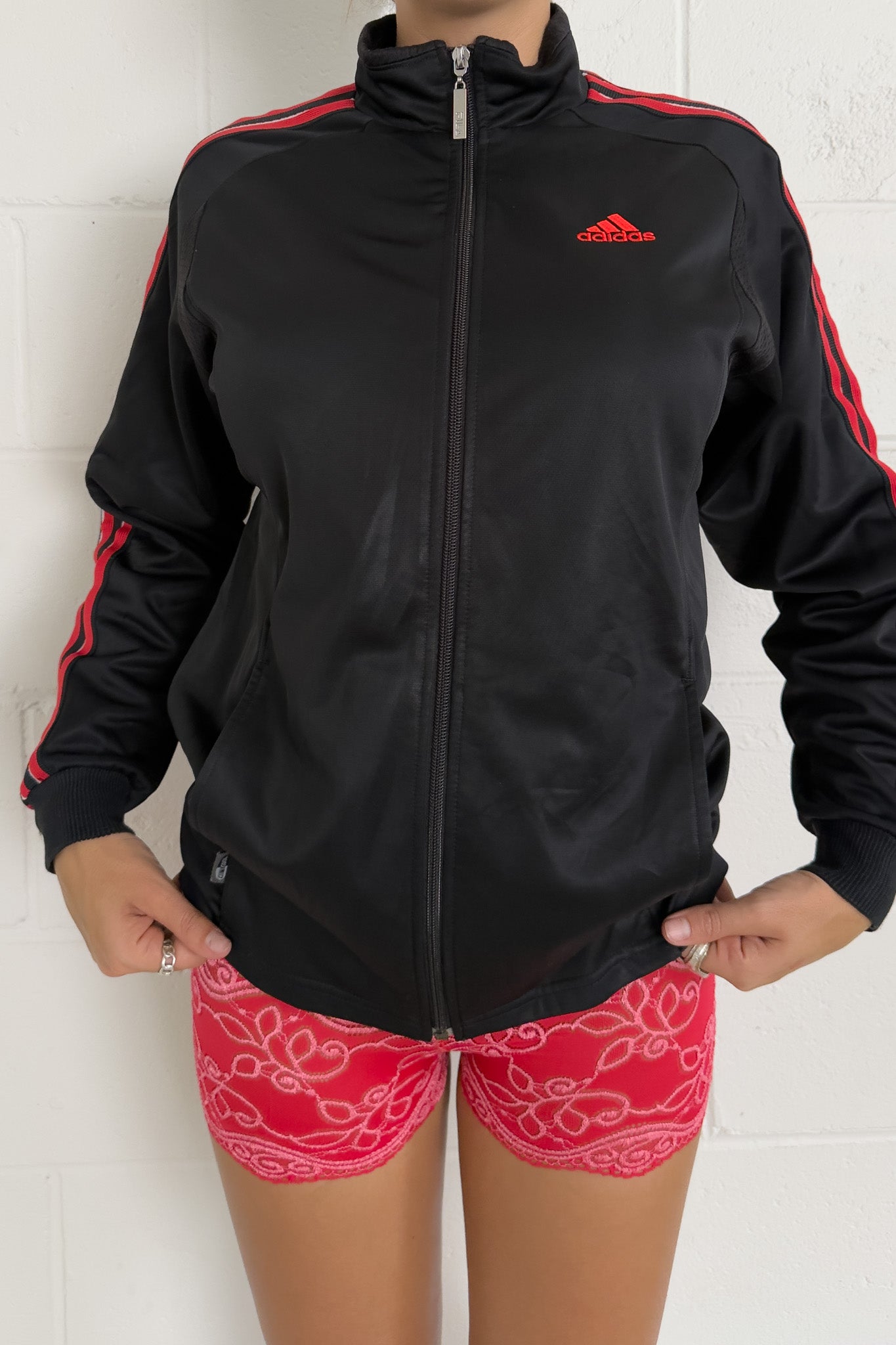 ADIDAS black + red sport jacket ★ Size estimated large