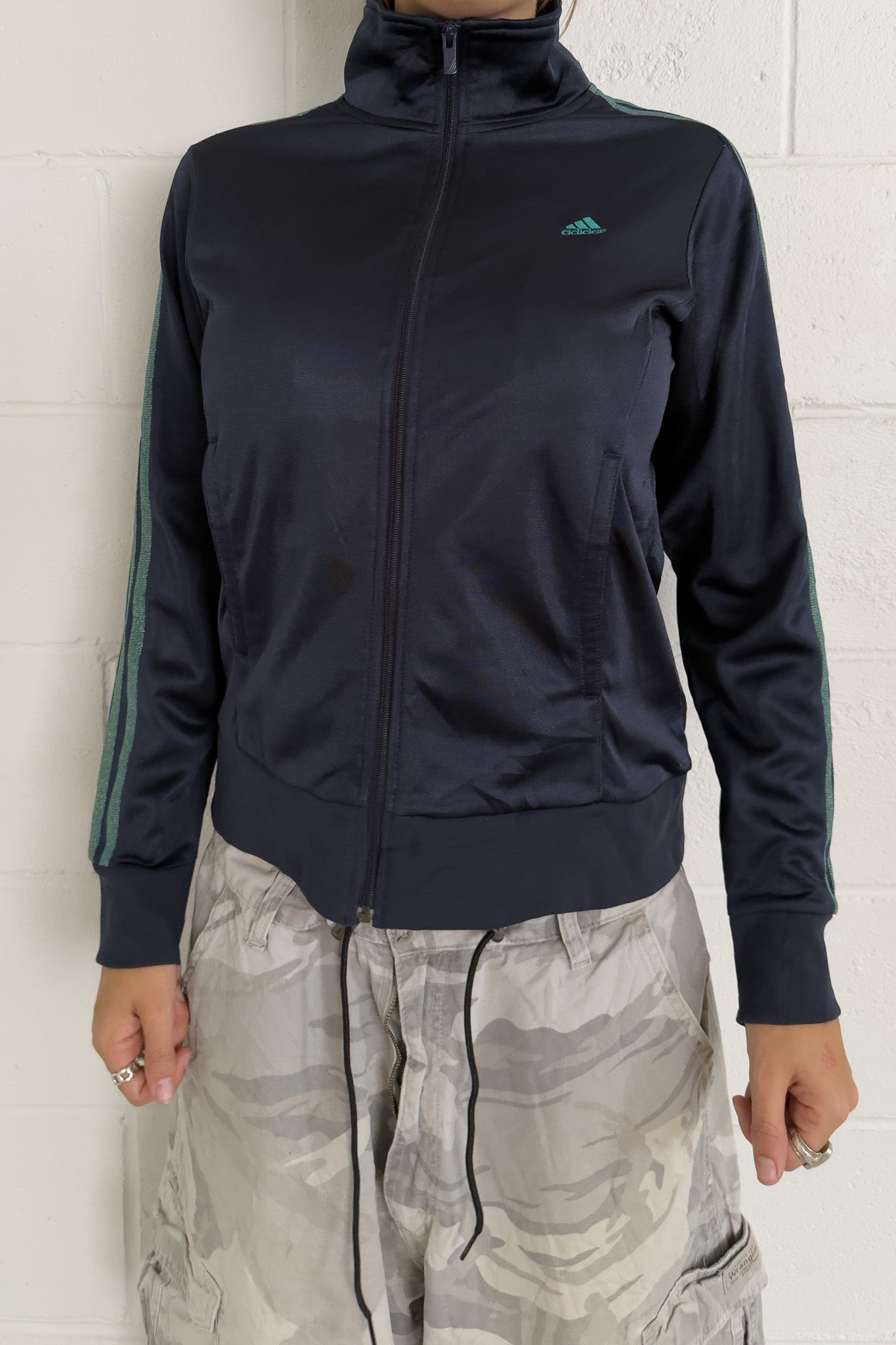 ADIDAS navy + green sport jacket ★ Size 10