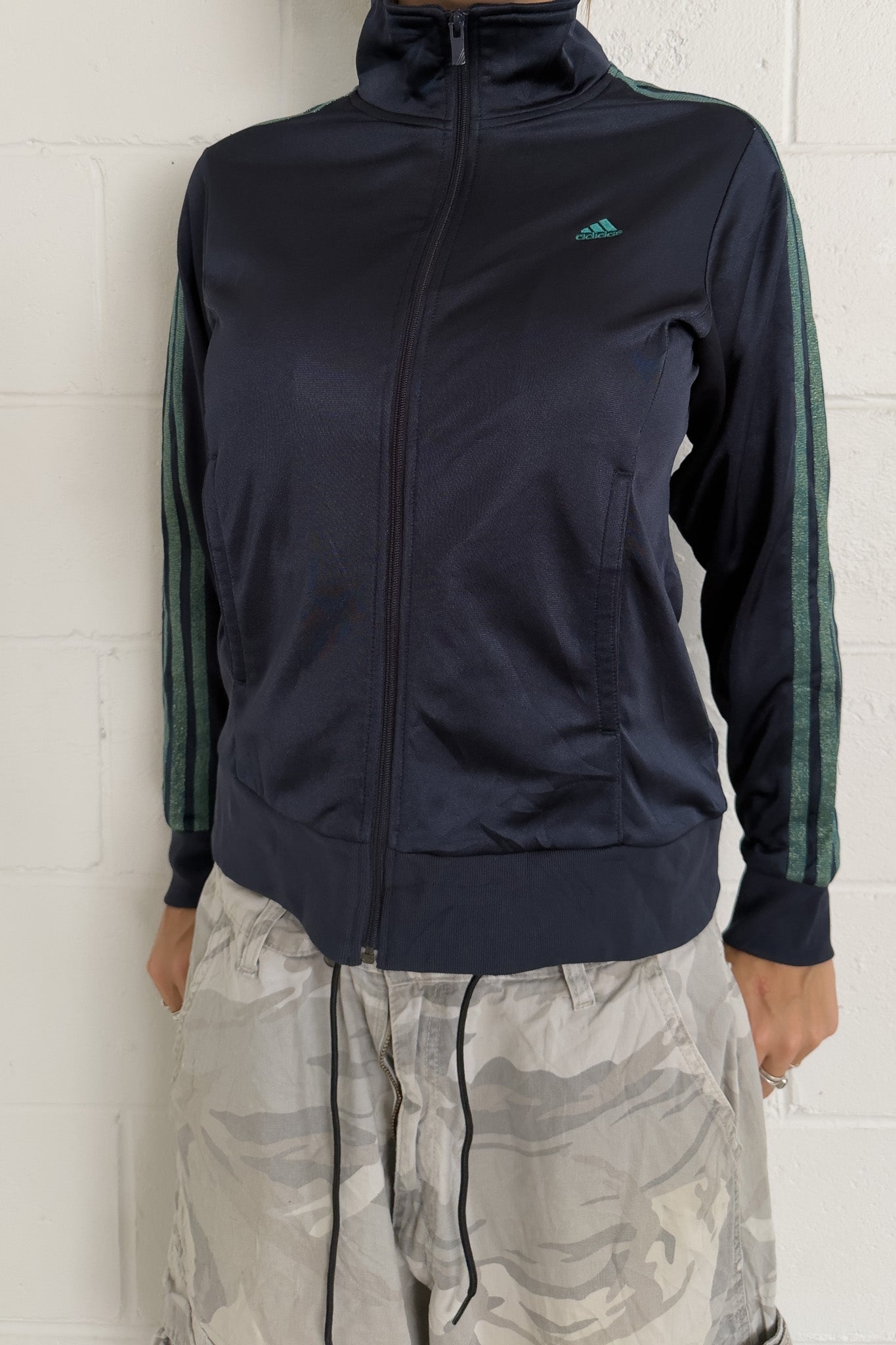 ADIDAS navy + green sport jacket ★ Size 10