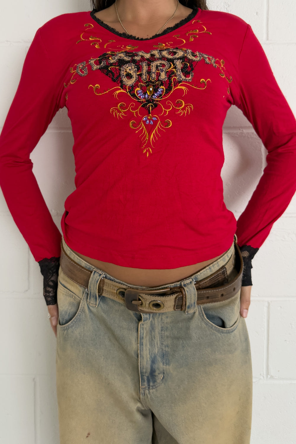 GLAMOUR GIRL red longsleeve ★ Size estimated medium