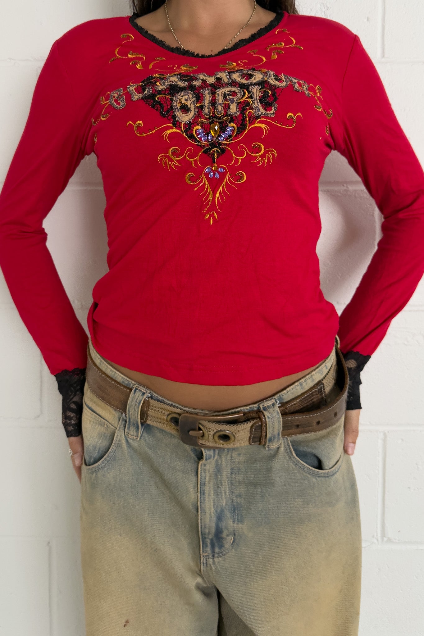 GLAMOUR GIRL red longsleeve ★ Size estimated medium