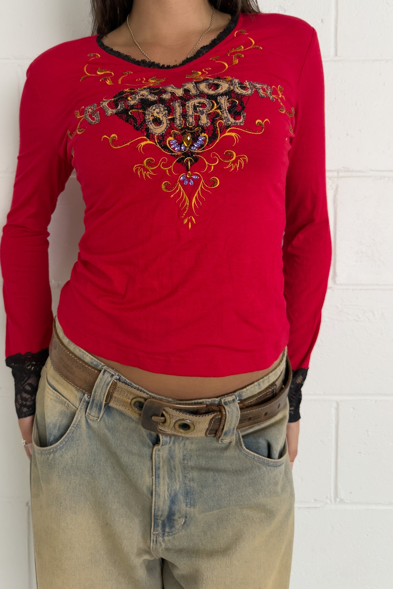 GLAMOUR GIRL red longsleeve ★ Size estimated medium