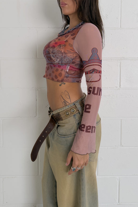 Vintage mesh brown top ★ Size estimated small