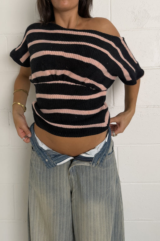 Striped reworked slouch knit top ★ Size estimated small
