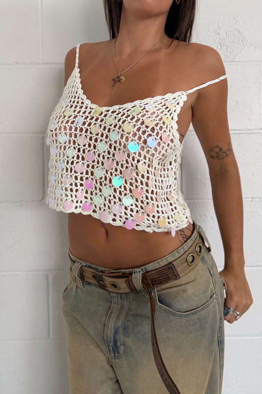 White crotchet top ★ Size estimated medium