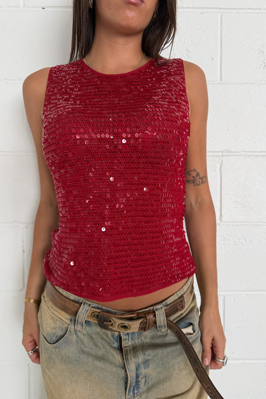 Deep red sequin tank ★ Size medium