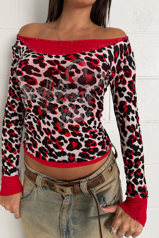 Leopard print red longsleeve top ★ Size large