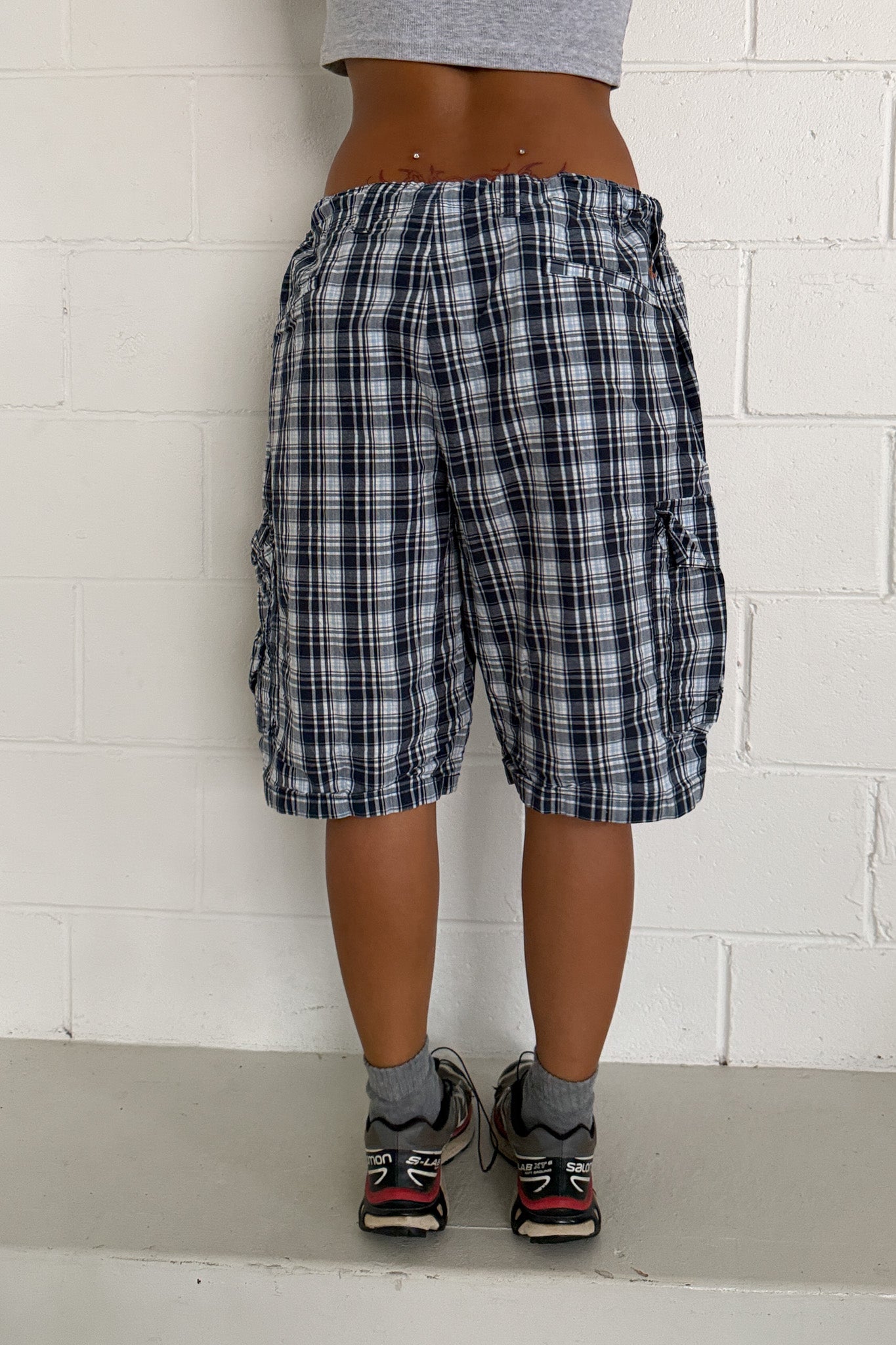 DOCKERS blue plaid shorts ★ One size adjustable waist
