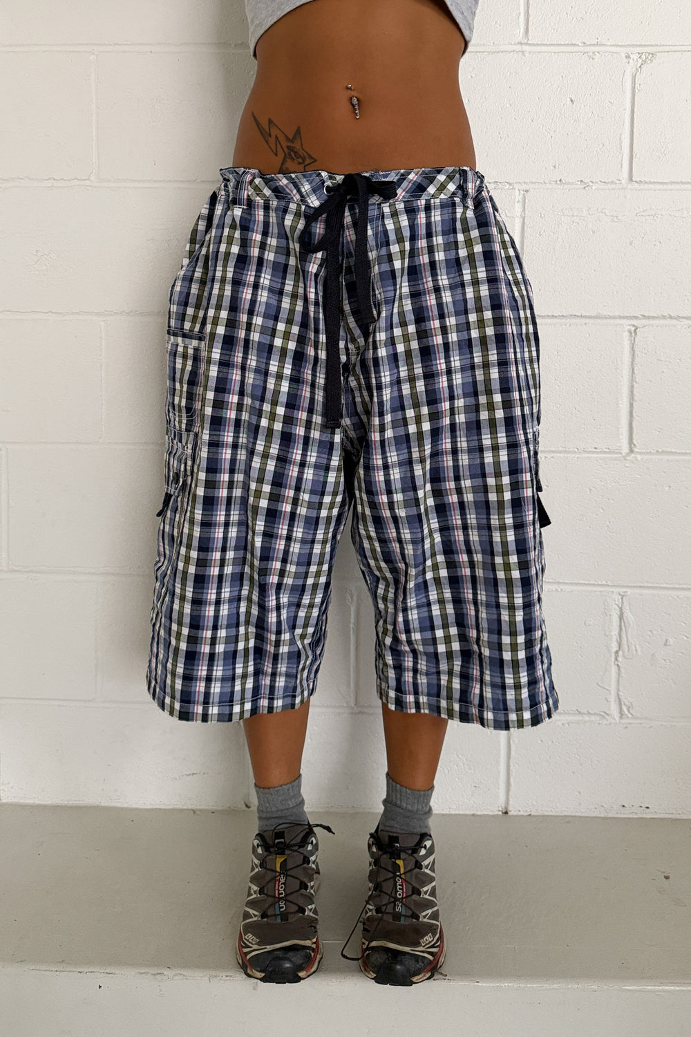 NORTHERN EXPRESSION navy plaid shorts ★ One size adjustable waist