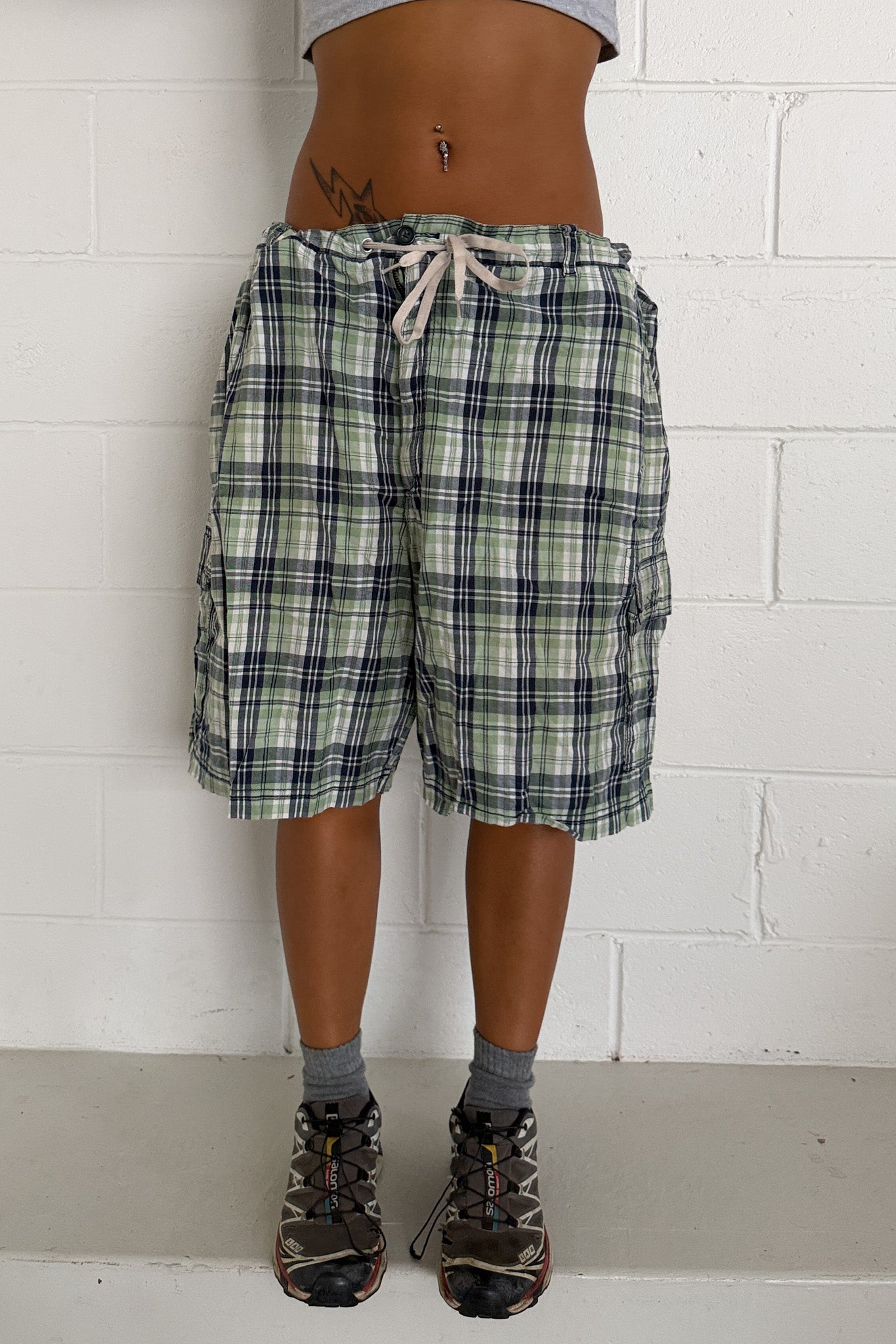 OZID green plaid shorts ★ One size adjustable waist