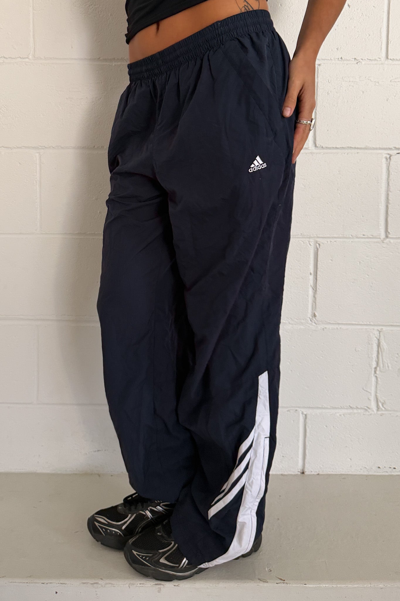 ADIDAS navy low white logo track pants ★ Size small-medium
