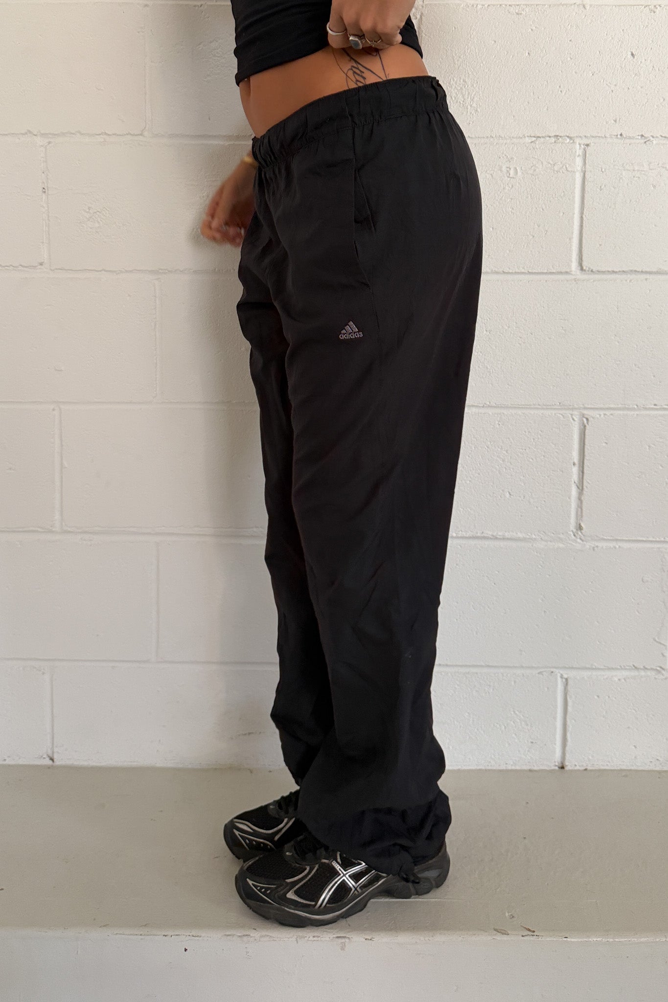 ADIDAS black glitter-grey logo track pants ★ Size small-medium