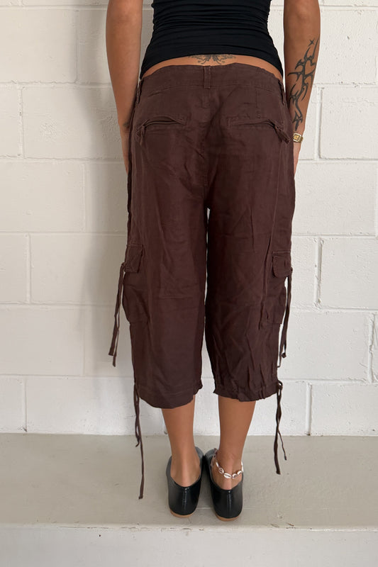 A.N.A dark brown tie pockets capris ★ Size est small