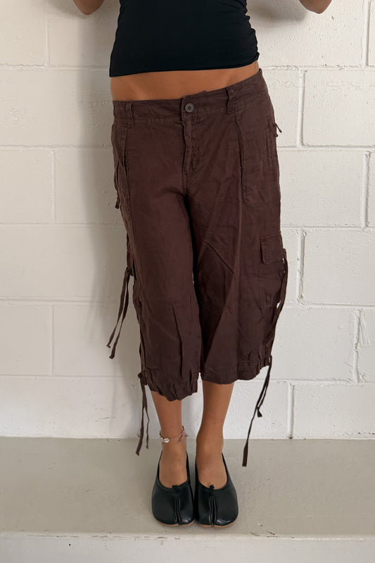 A.N.A dark brown tie pockets capris ★ Size est small