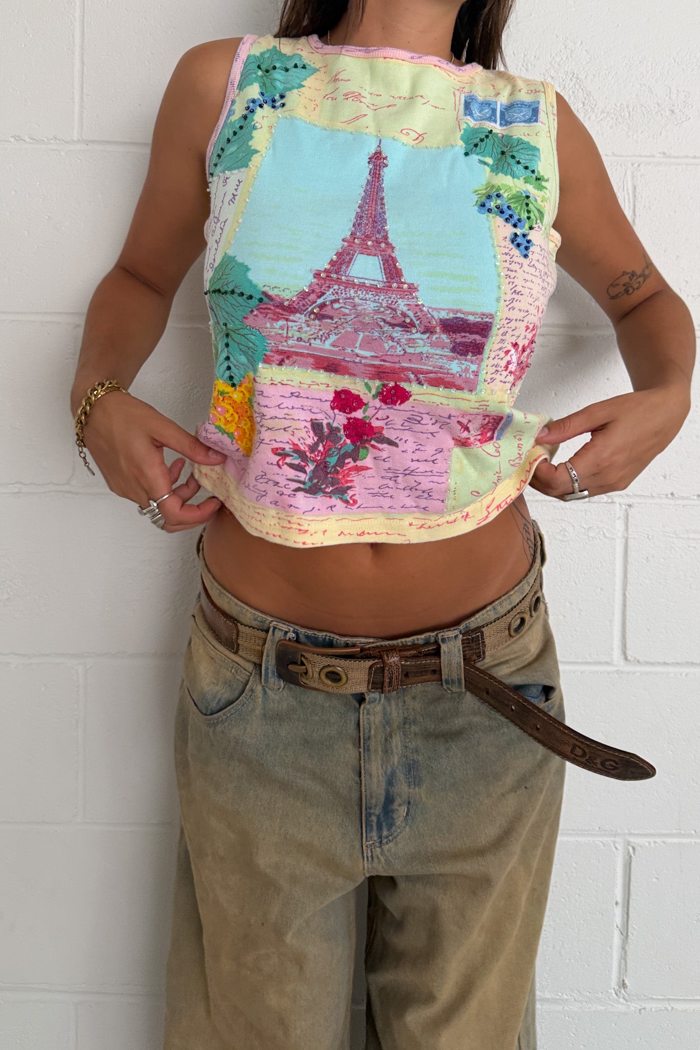 TAKE TWO pastel graphic beaded tank ★ Size large