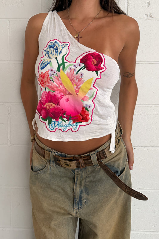 PLAYBOY white graphic floral tank ★ Size medium