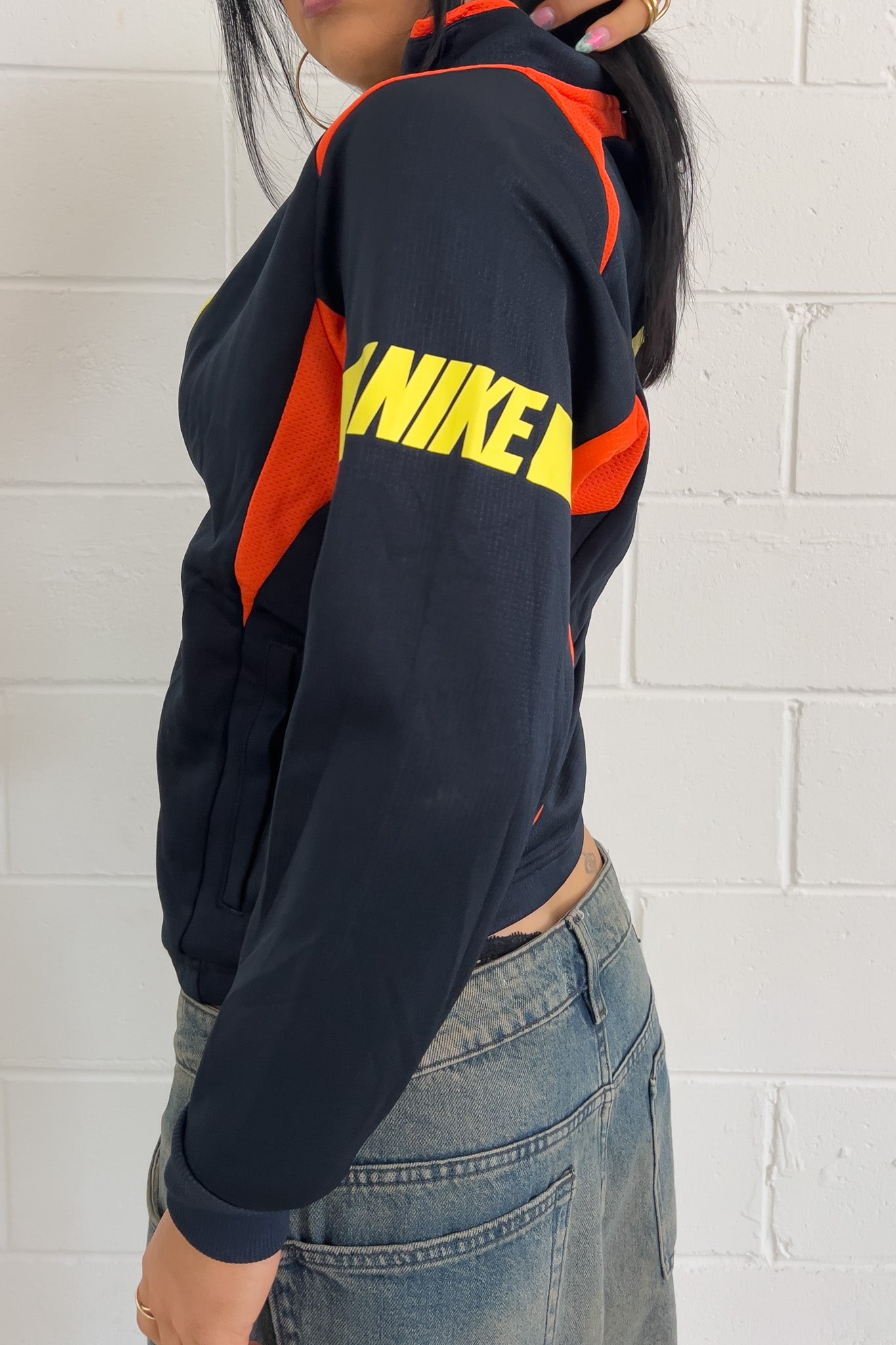 NIKE black + orange yellow track jacket ★ Size labelled medium