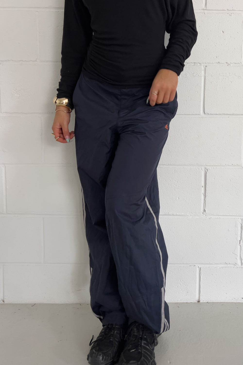 ADIDAS navy + orange logo track pants ★ Size est small