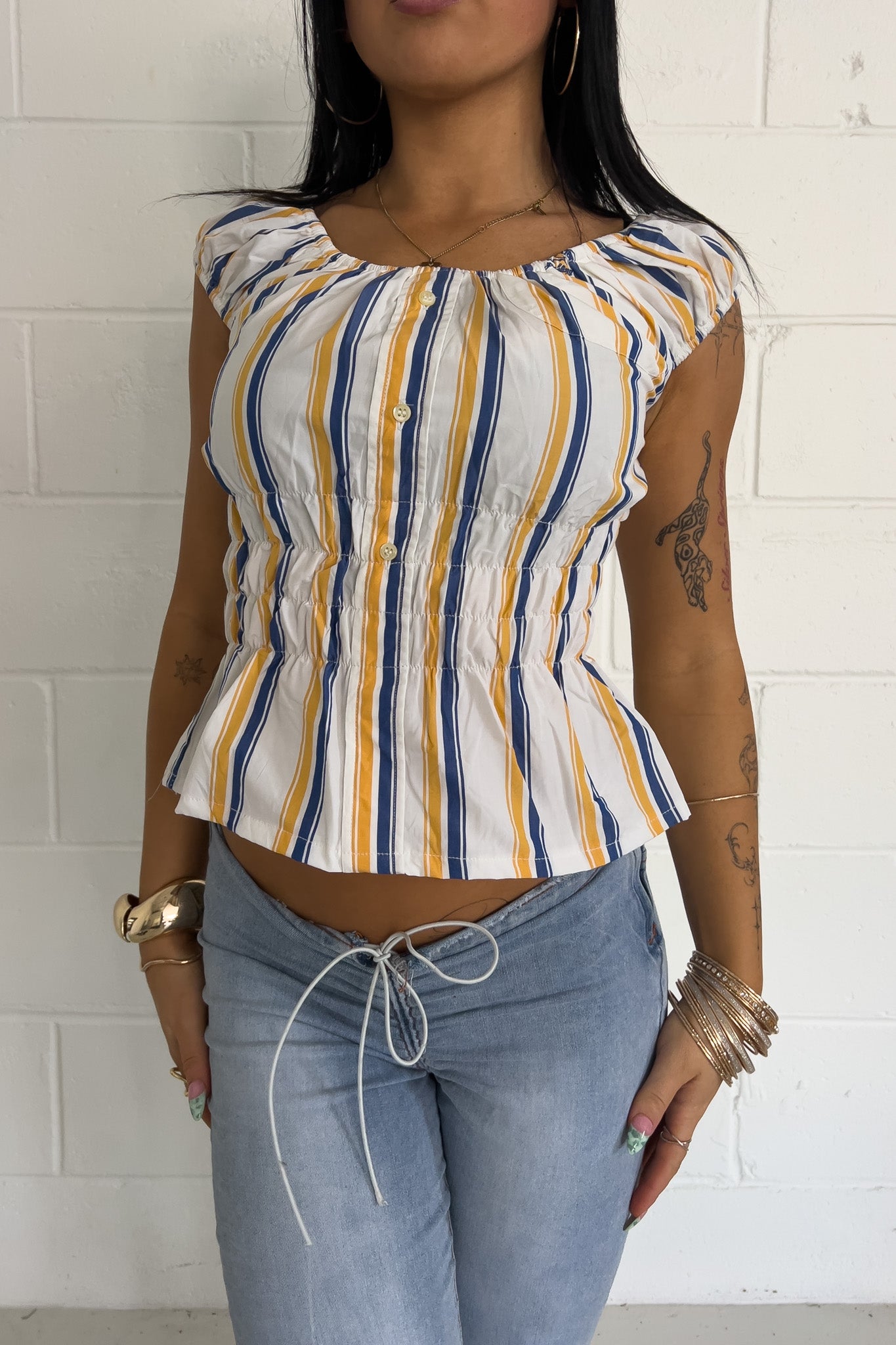 yellow + blue plaid reworked top ★ Size est small