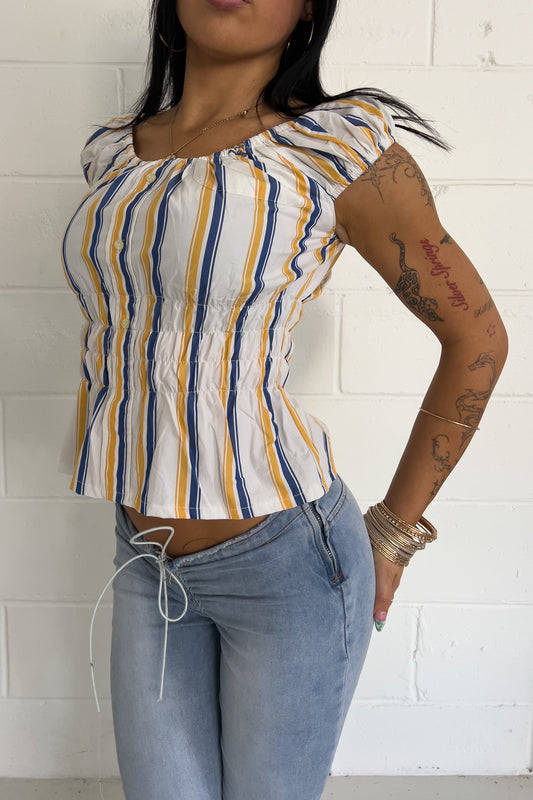yellow + blue plaid reworked top ★ Size est small