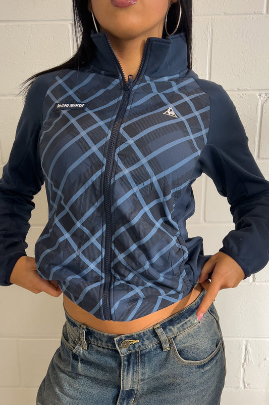 LE COQ SPORTIF navy plaid track jacket ★ Size est medium