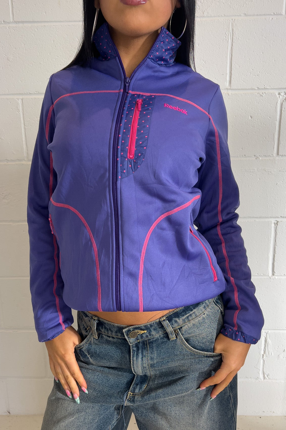 REEBOK purple + pink polkadot track jacket ★ Size labelled medium