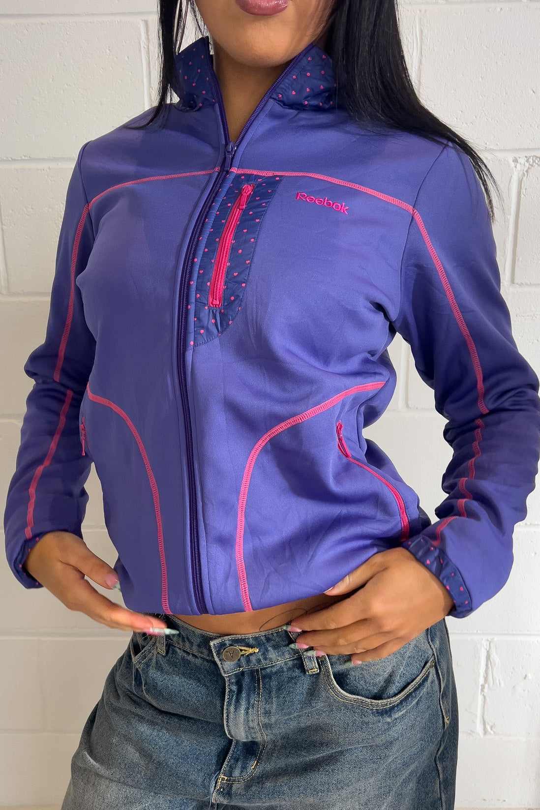 REEBOK purple + pink polkadot track jacket ★ Size labelled medium