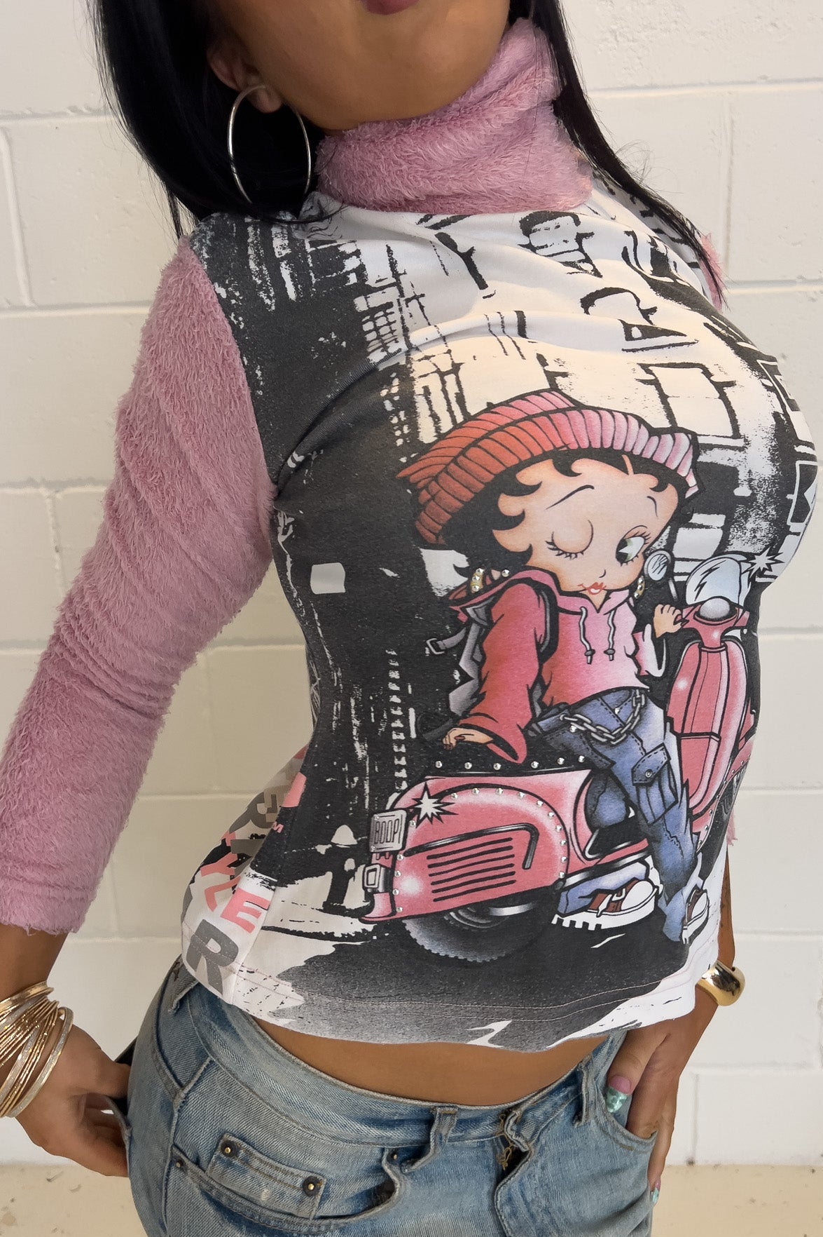 BETTY BOOP pink turtle neck top ★ Size labelled medium