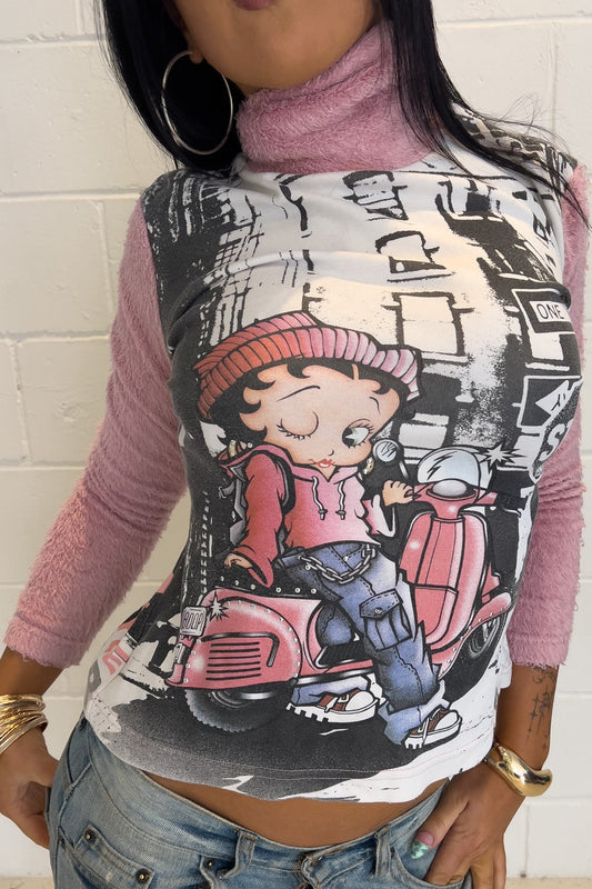 BETTY BOOP pink turtle neck top ★ Size labelled medium