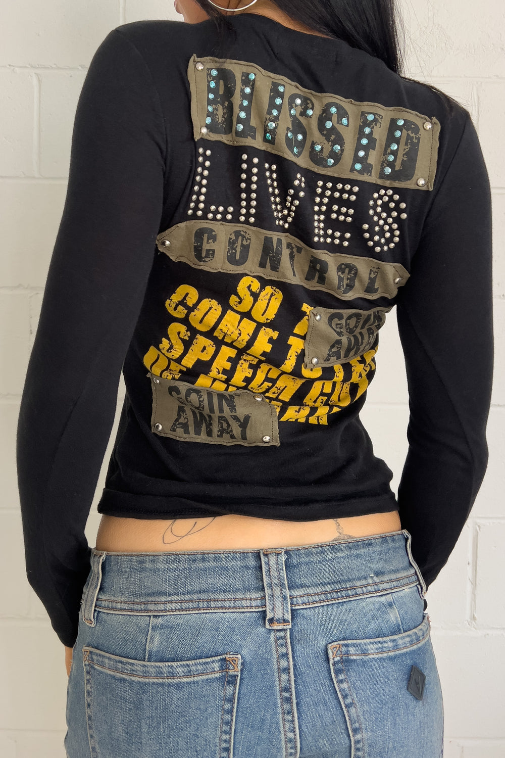 CECIL McBEE black graphic long sleeve ★ Size est small