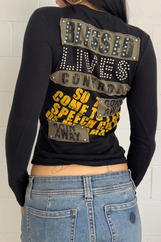 CECIL McBEE black graphic long sleeve ★ Size est small