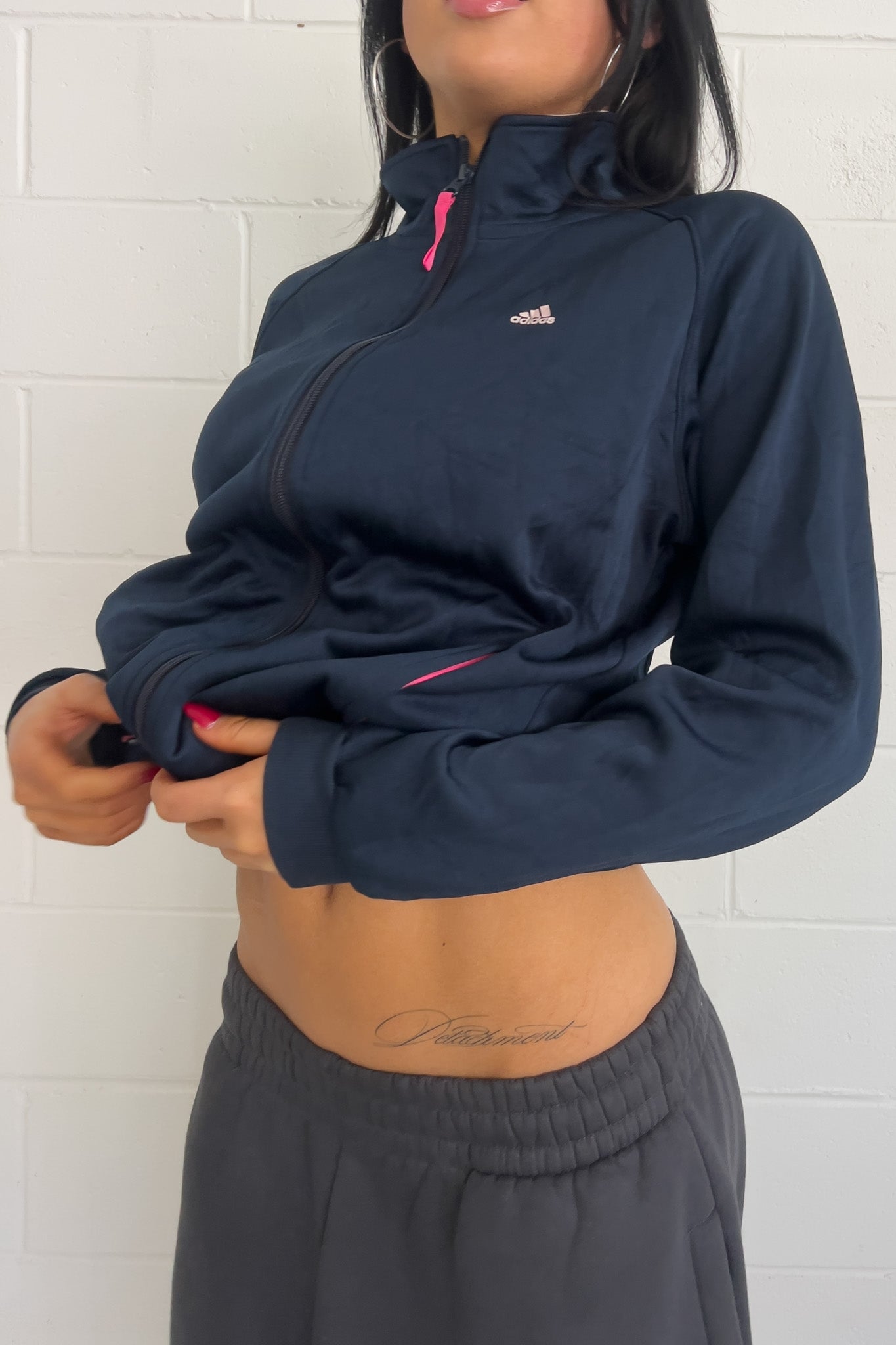 ADIDAS navy + pink logo track jacket ★ Size labelled medium