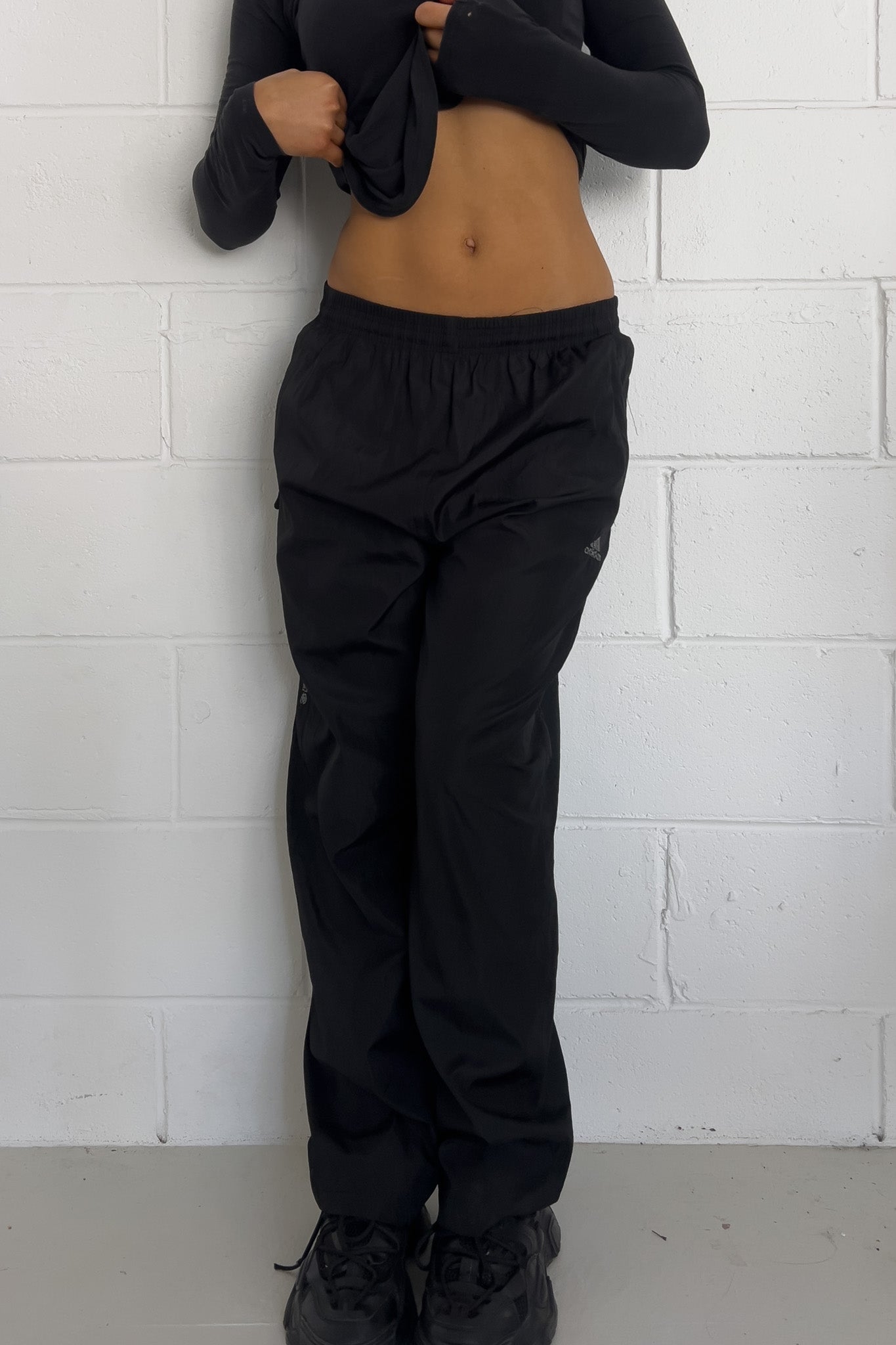 ADIDAS black + silver track pants ★ Size est small ( drawstrings)