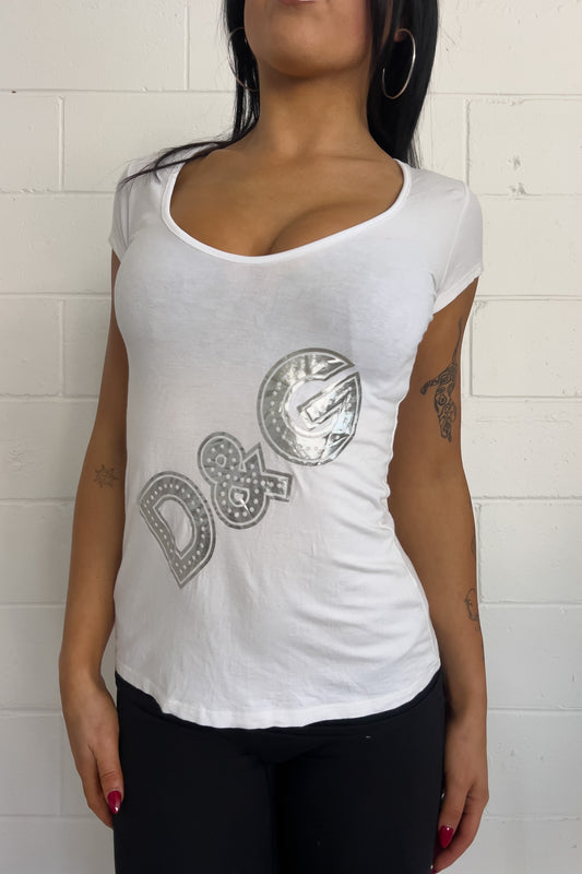 DOLCE & GABANA bootleg white + silver top ★ Size est medium